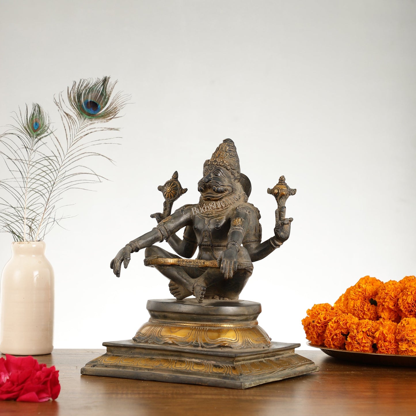 Brass Yog Narsimha Statue 11" - Budhshiv.com