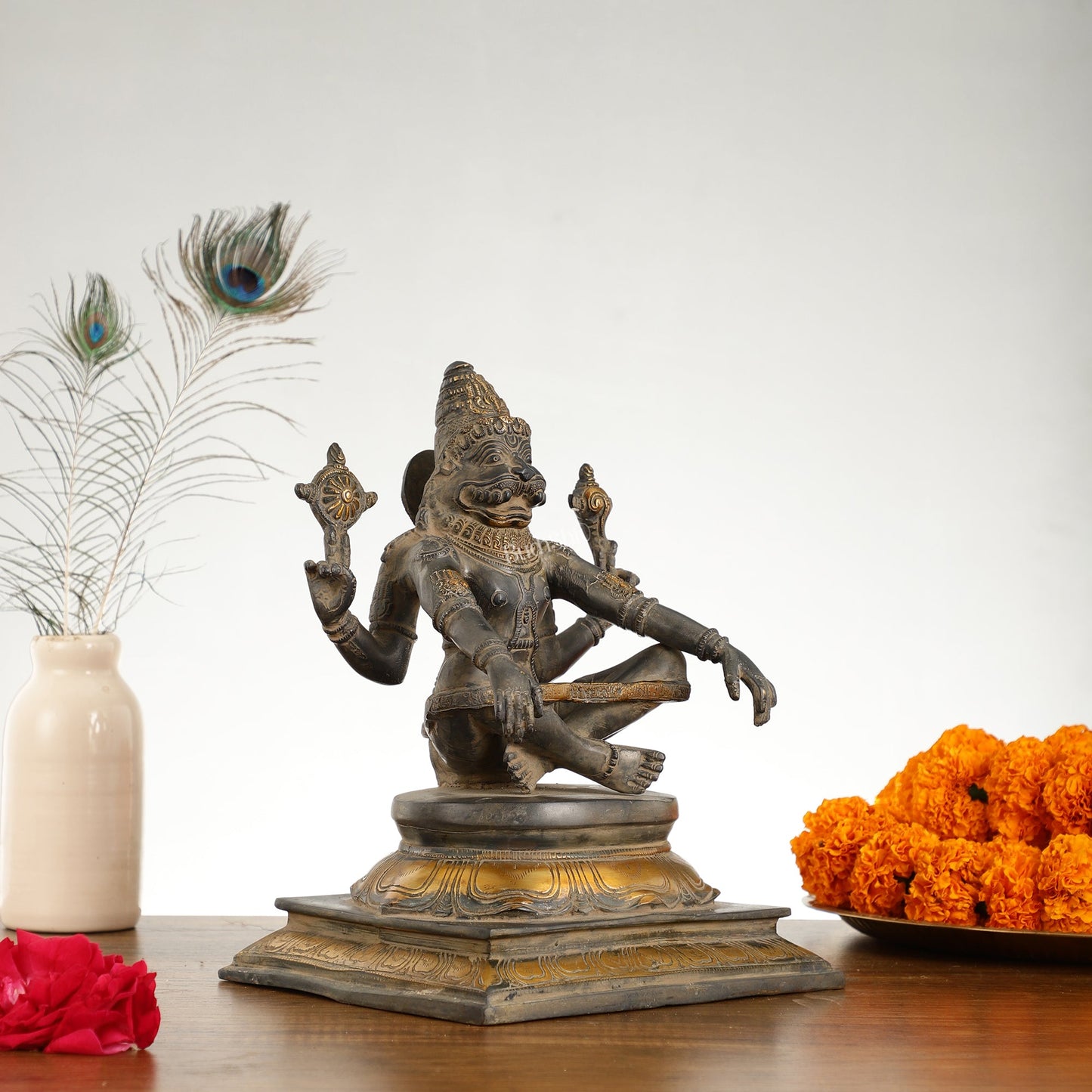 Brass Yog Narsimha Statue 11" - Budhshiv.com