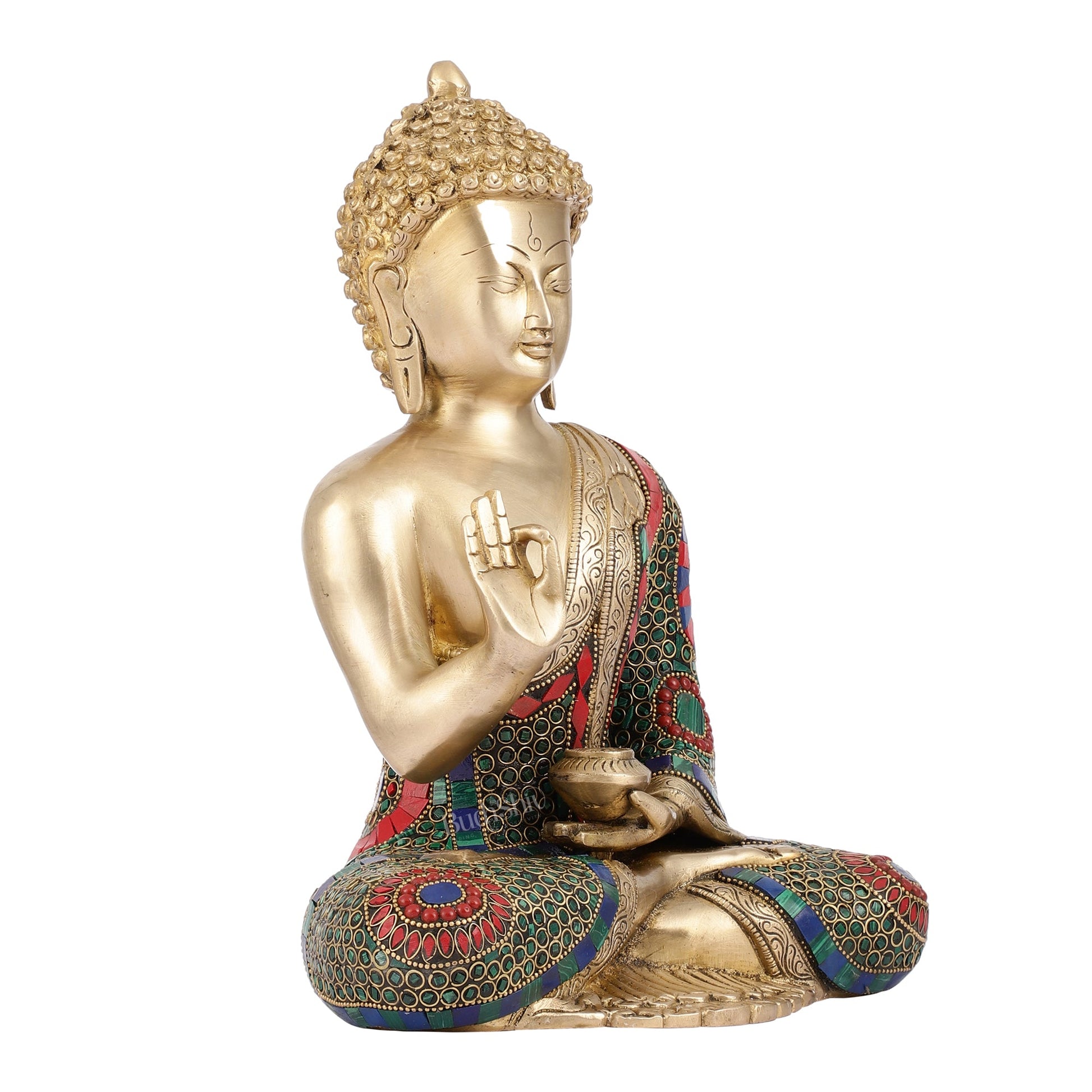 Buddha Aashirwaad Brass Idol with Meenakari Stonework | 12 inch - Budhshiv.com