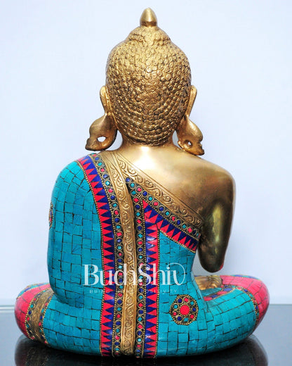 Buddha Aashirwaad Brass Idol with Meenakari Stonework 12 inches - Budhshiv.com