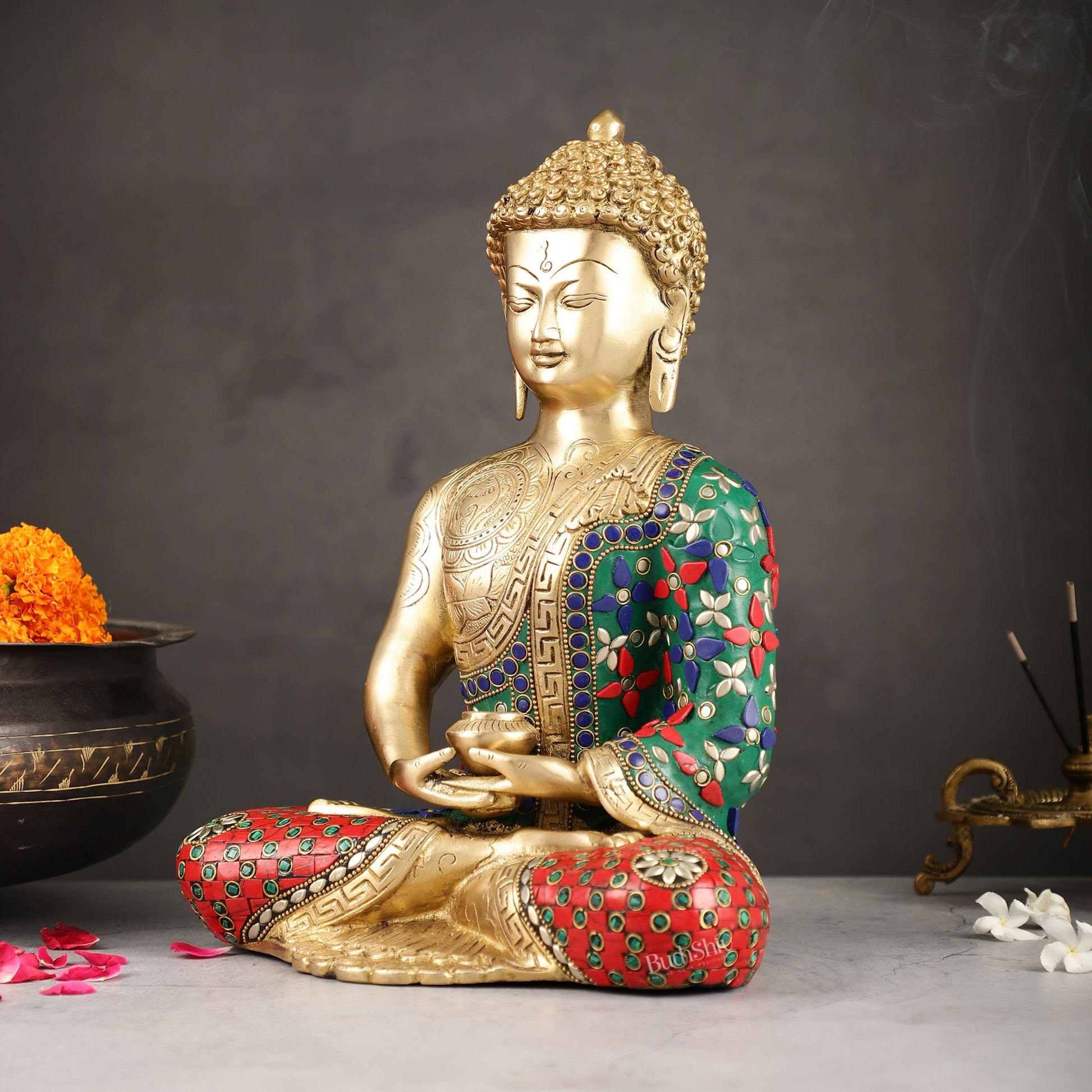 Buddha Brass Idol buddha meditation 12 inch - Budhshiv.com