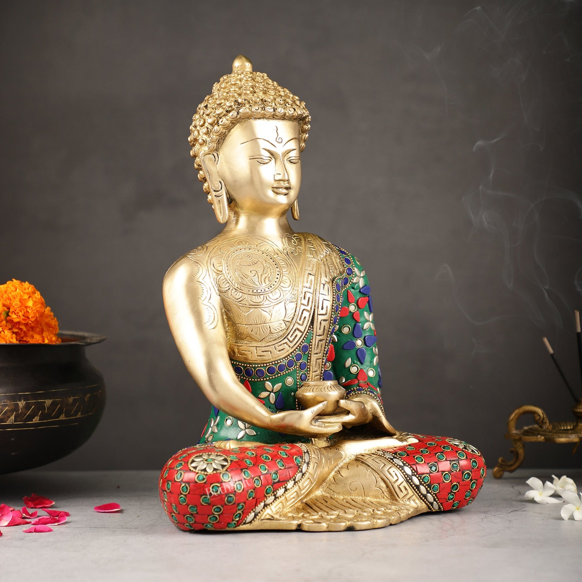 Buddha Brass Idol buddha meditation 12 inch - Budhshiv.com