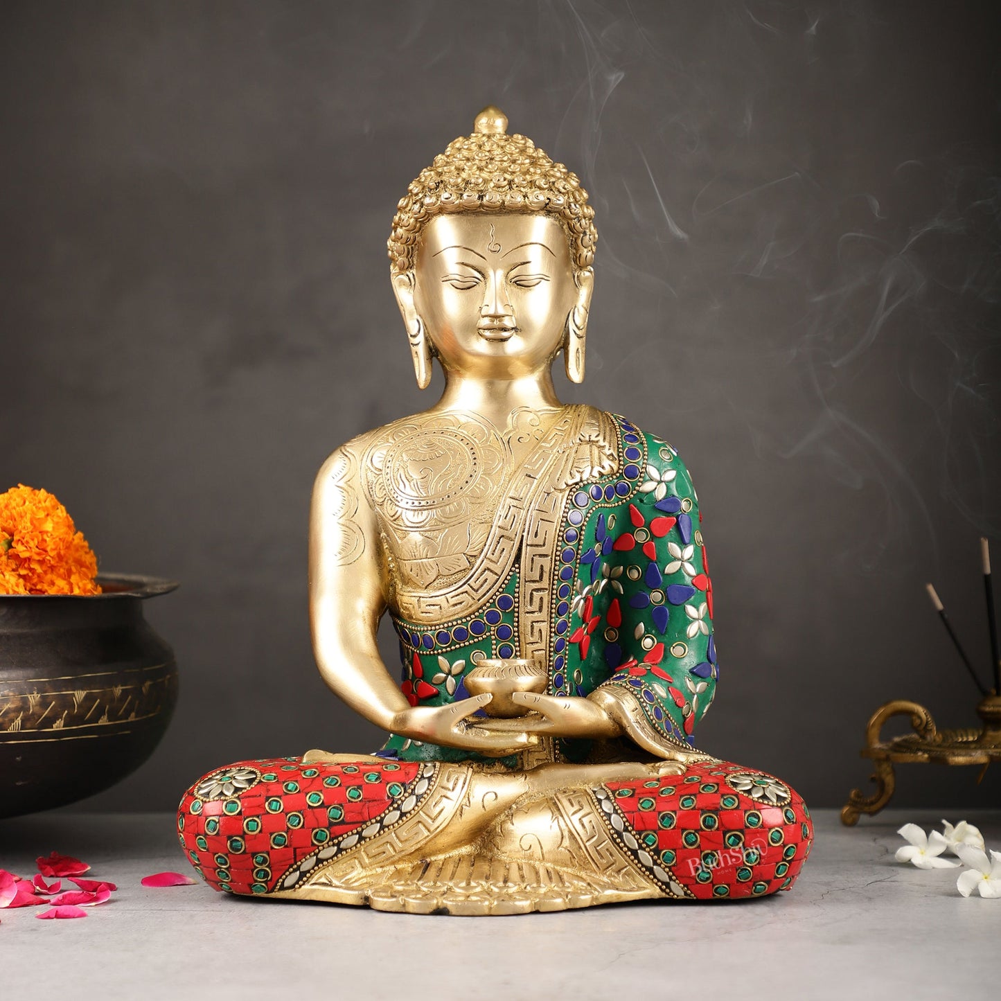 Buddha Brass Idol buddha meditation 12 inch - Budhshiv.com