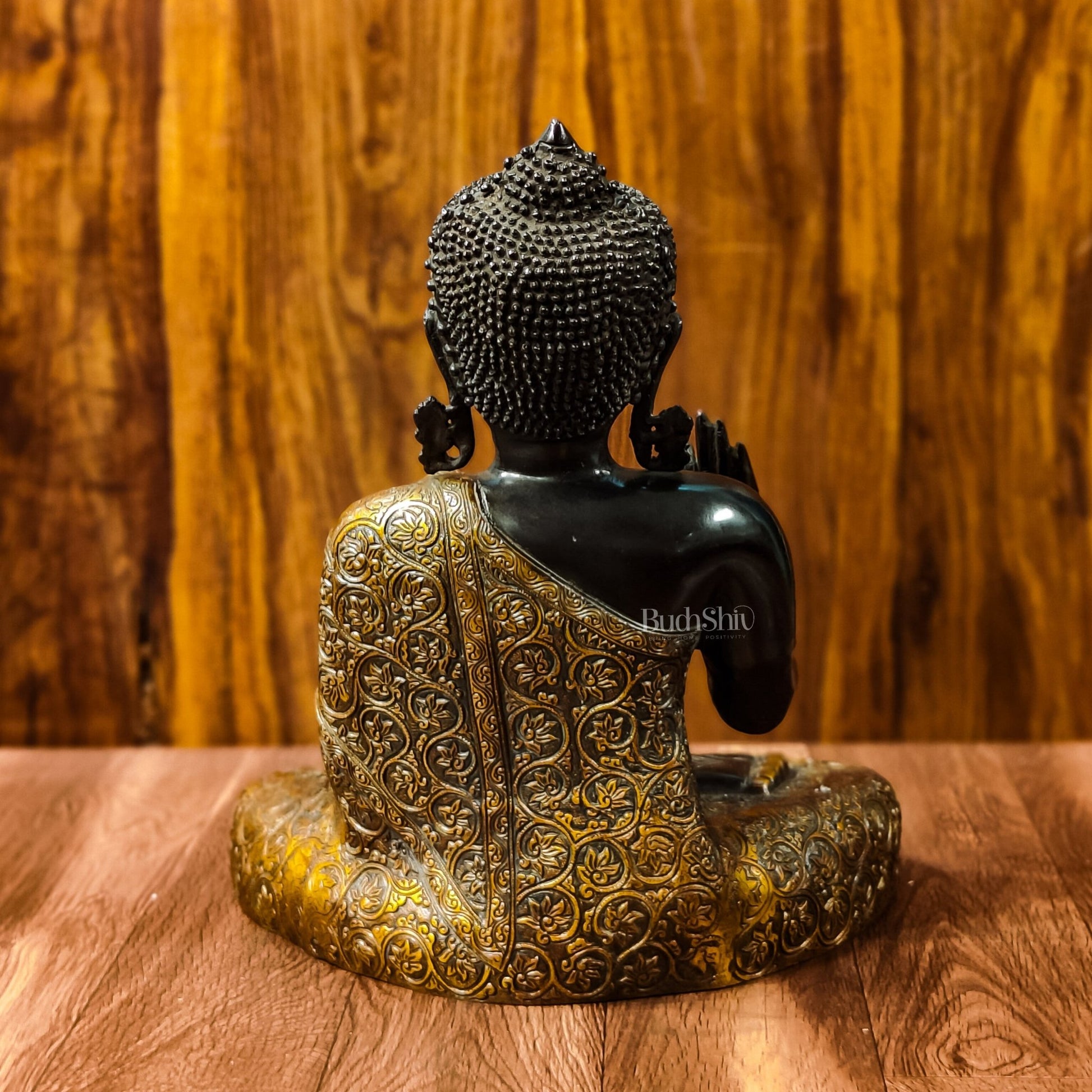 Buddha Brass Idol, Buddha Statue, Brass Buddha Aashirwad Mudra Statue, Black and Golden Finish 17 inches - Budhshiv.com