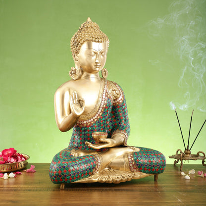 Buddha Brass Idol | Gautama Buddha in Abhayamudra Pose | Handcrafted 20 inch - Budhshiv.com