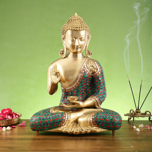 Buddha Brass Idol | Gautama Buddha in Abhayamudra Pose | Handcrafted 20 inch - Budhshiv.com
