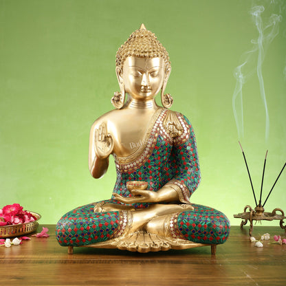 Buddha Brass Idol | Gautama Buddha in Abhayamudra Pose | Handcrafted 20 inch - Budhshiv.com