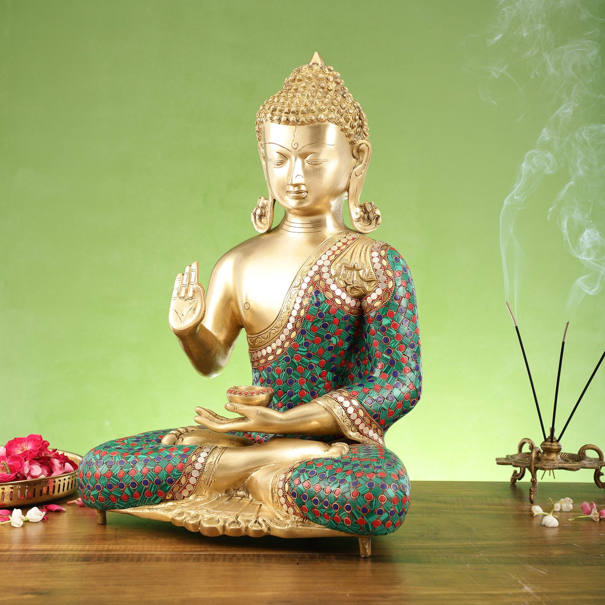 Buddha Brass Idol | Gautama Buddha in Abhayamudra Pose | Handcrafted 20 inch - Budhshiv.com