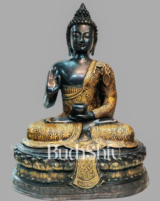 Buddha Brass Statue in Abhaya Mudra 22 inch Black and Golden - Budhshiv.com