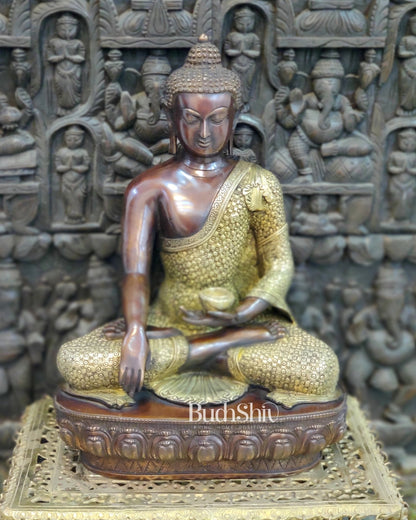Buddha brass statue in Bhoomisparsha Mudra with a Medicine bowl 22" - Budhshiv.com