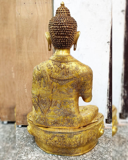 Buddha Brass Statue Lifestory Aashirwaad Mudra 33 inch - Budhshiv.com