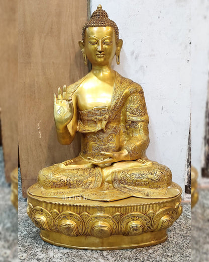 Buddha Brass Statue Lifestory Aashirwaad Mudra 33 inch - Budhshiv.com