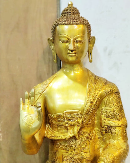 Buddha Brass Statue Lifestory Aashirwaad Mudra 33 inch - Budhshiv.com