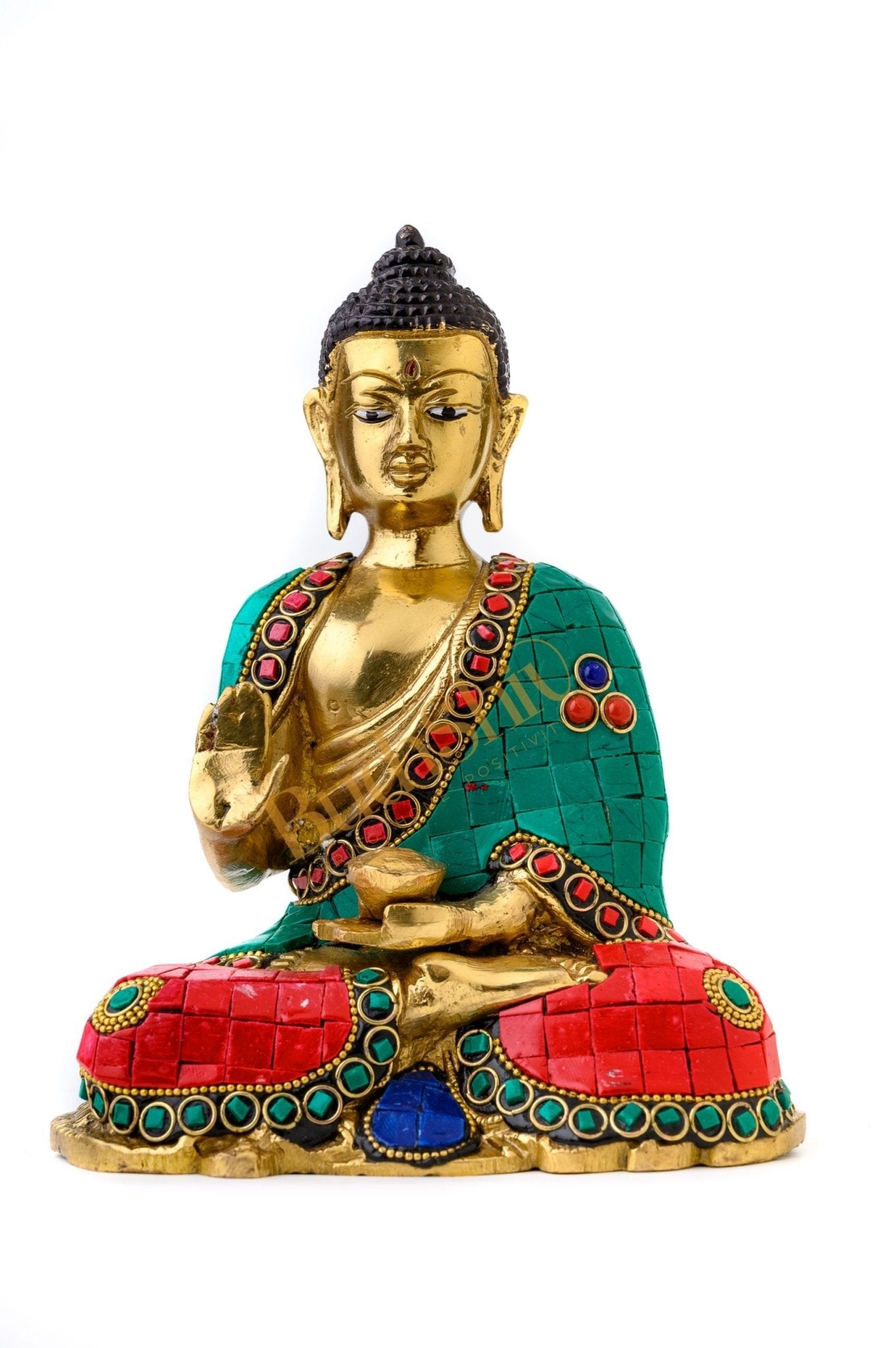 Buddha Idol in Brass Covered in Stones for Home Decor Meditation Office - Budhshiv.com