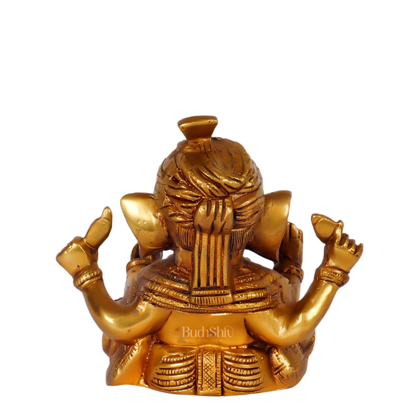 BudhShiv Ganesha Brass Idol Wearing pagdi/ Turban Unique Idol for Home Temple/Study Table/ Living Room / Gifting ( Golden) - Budhshiv.com