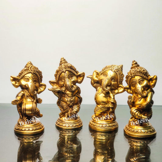 Buy Baby Ganesha Brass Idol Set of 4 - Golden | BudhShiv - Budhshiv.com