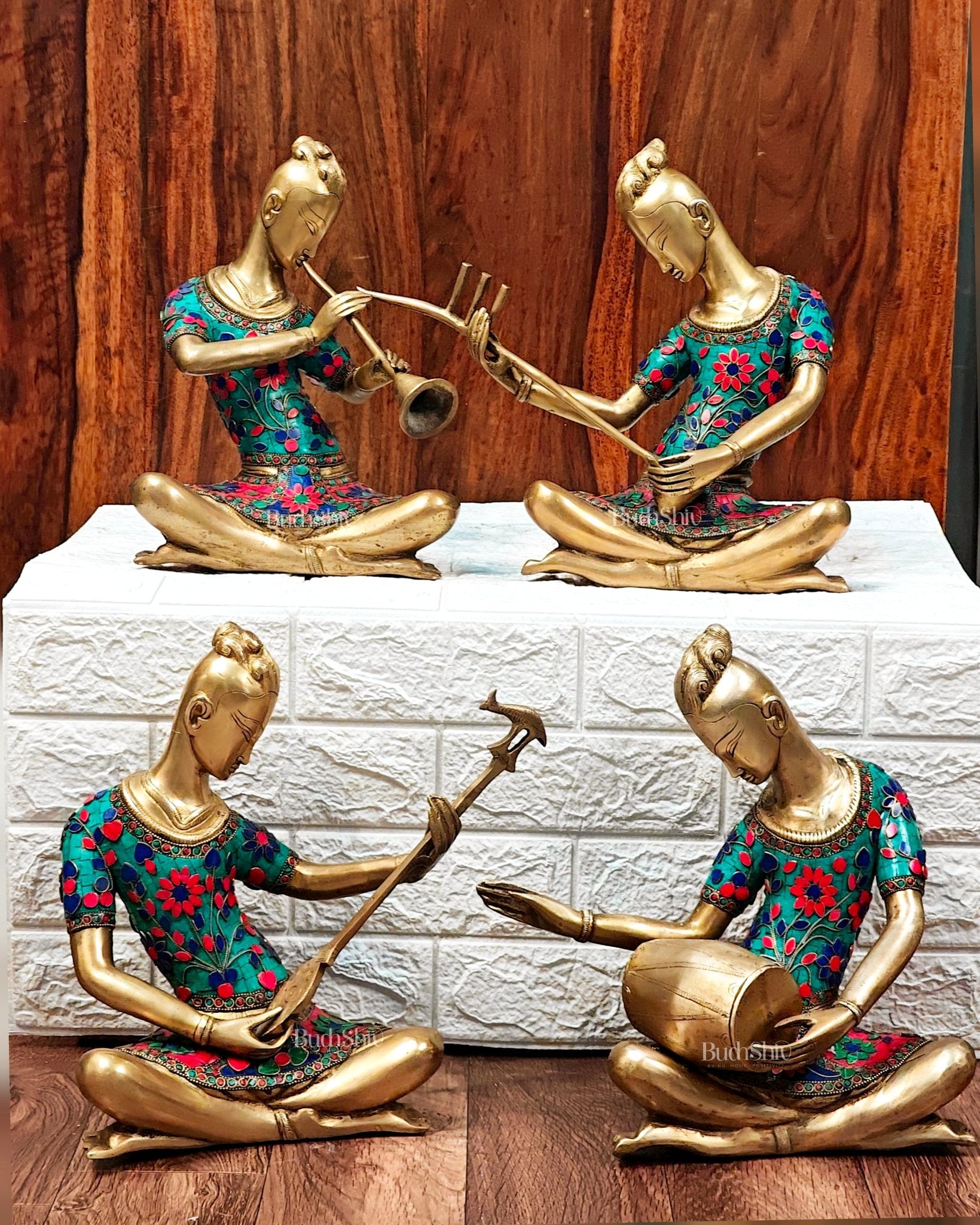 Captivating Brass Set of 4 Tribal Musicians - 13 - Budhshiv.com