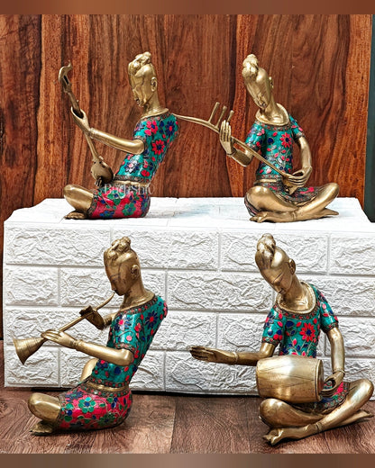 Captivating Brass Set of 4 Tribal Musicians - 13 - Budhshiv.com