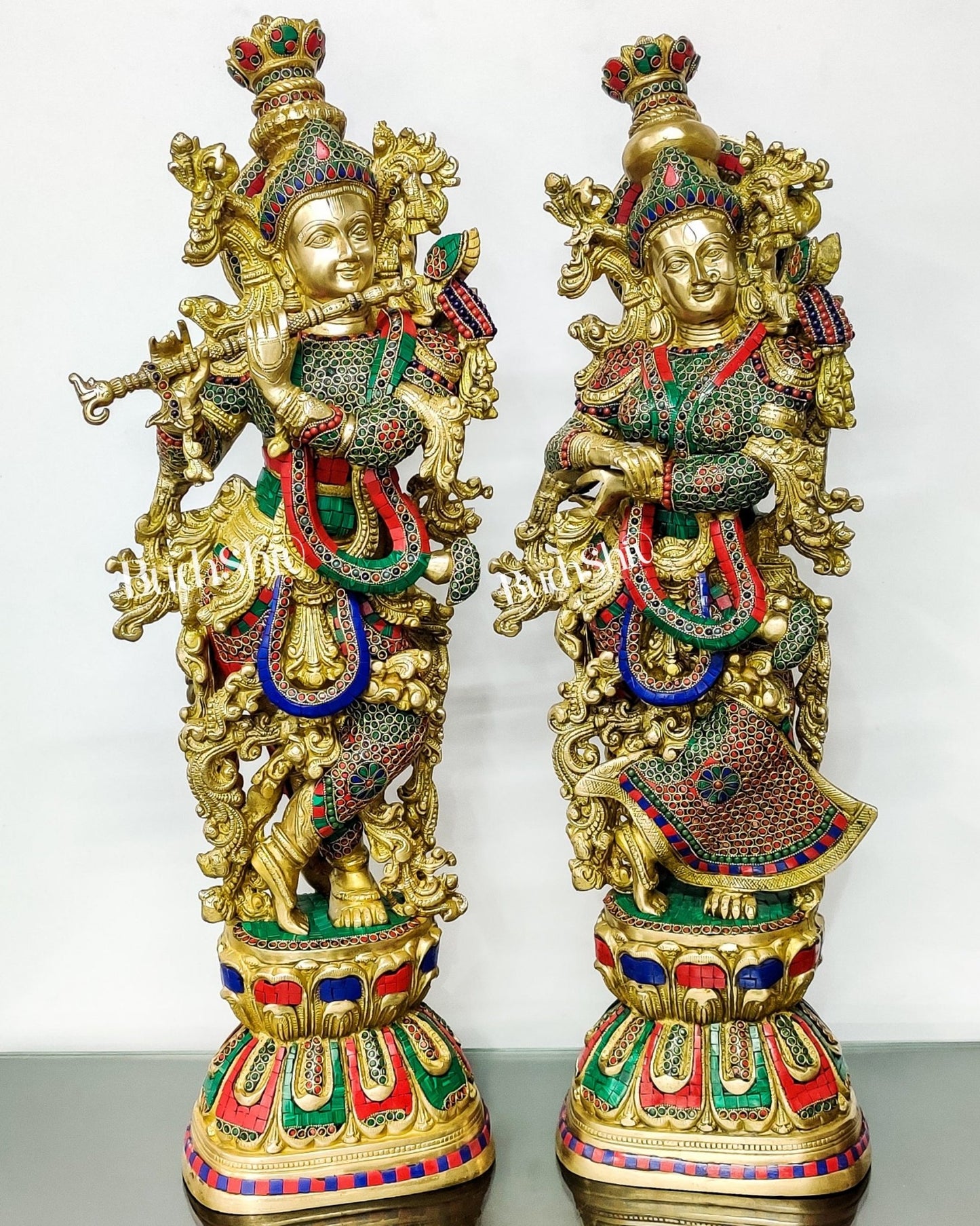 Captivating Handmade Brass Radha krishna Idol 29 inch - Budhshiv.com