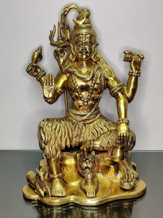 Chaturbhuja Shiva Brass Statue with Nandi | 18" Height | Divine Masterpiece - Budhshiv.com