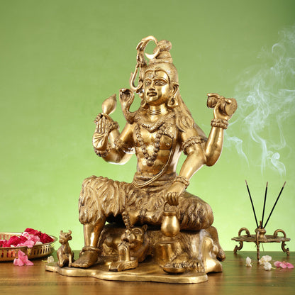 Chaturbhuja Shiva Brass Statue with Nandi - 18" Height - Budhshiv.com