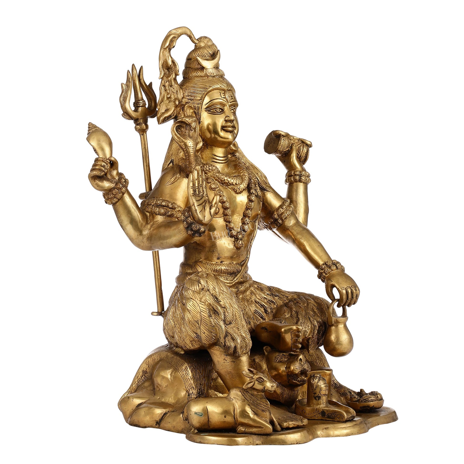 Chaturbhuja Shiva Brass Statue with Nandi - 18" Height - Budhshiv.com