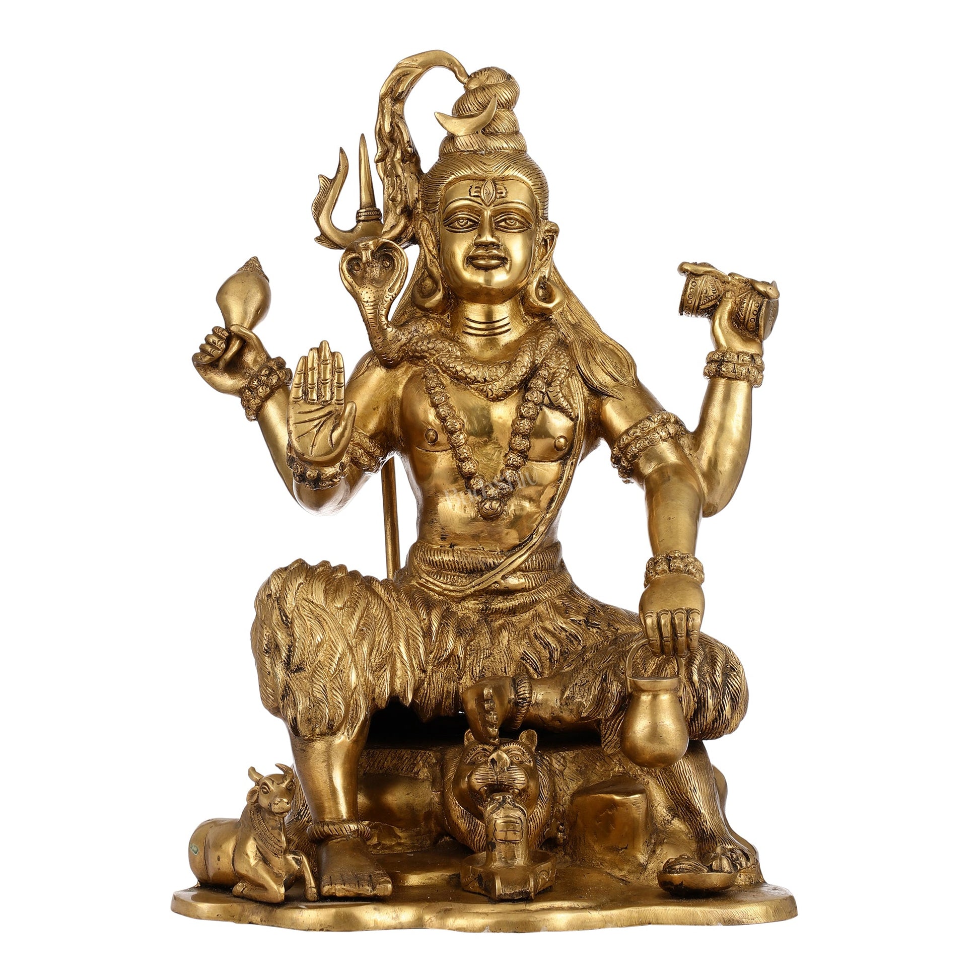 Chaturbhuja Shiva Brass Statue with Nandi - 18" Height - Budhshiv.com