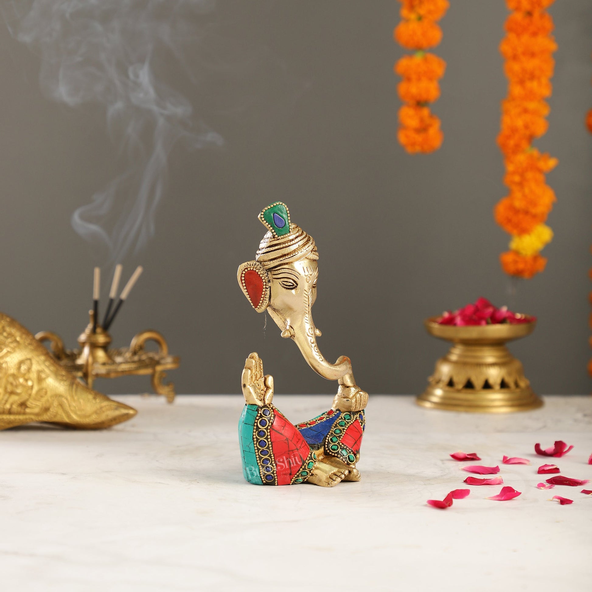 Contemporary Brass Pagadi Ganesha Idol | 7 inch - Budhshiv.com