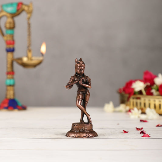 Copper Krishna Idol | Height 4.5 inch | BudhShiv Brass Handicrafts - Budhshiv.com