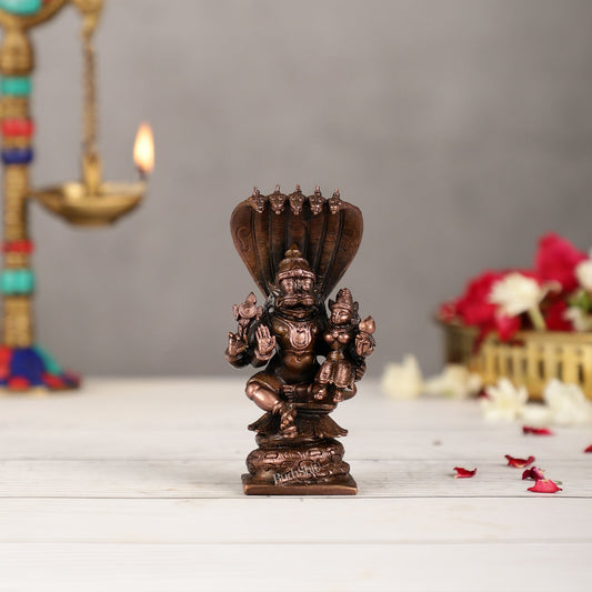 Copper Narsimha Lakshmi Idol | Height 4.5 inch | BudhShiv Brass Handicrafts - Budhshiv.com