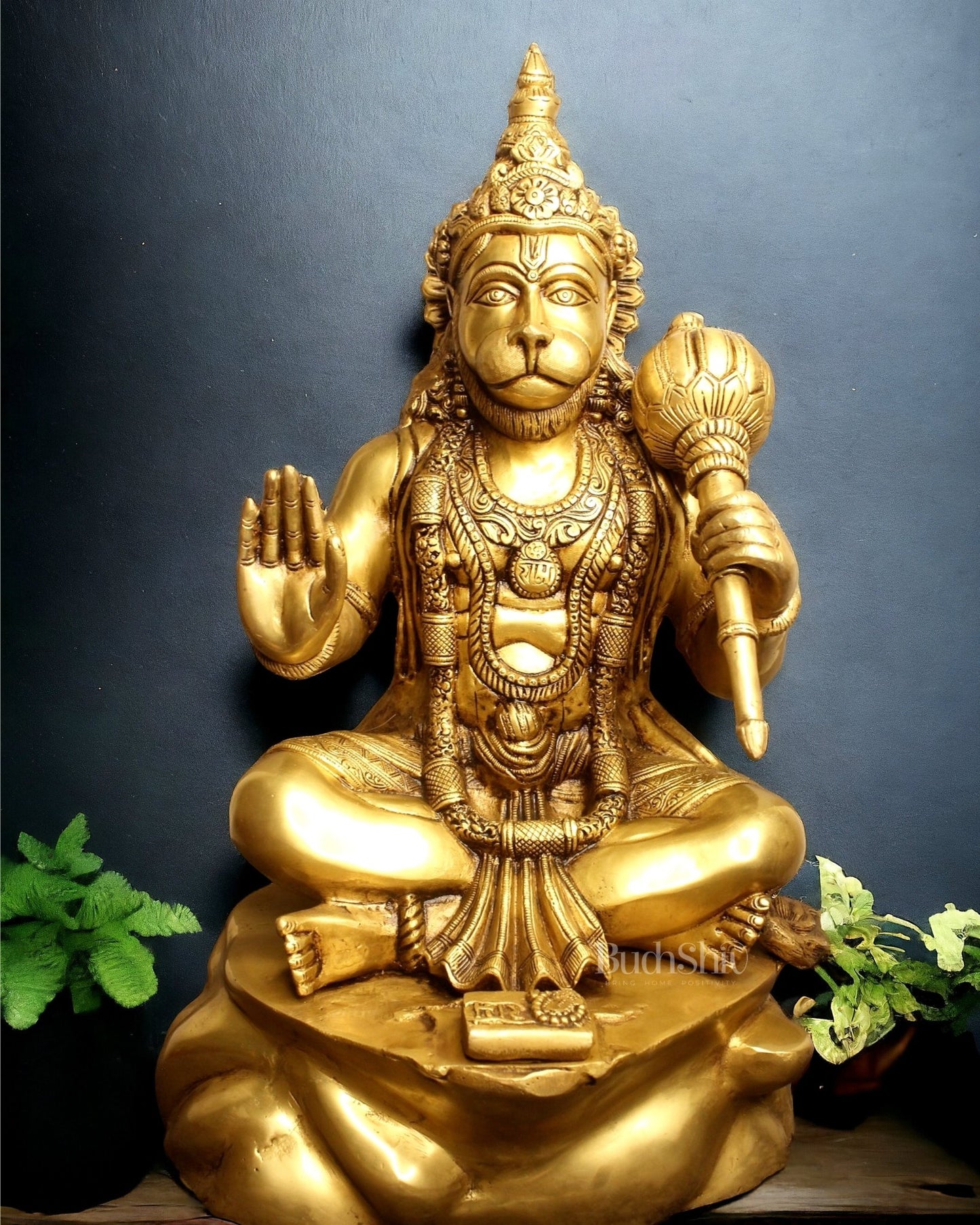 Crossed Leg Brass Hanuman Statue - 20 inch - Budhshiv.com