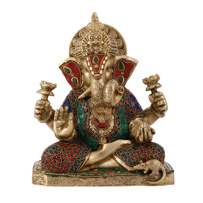 Dagdusheth Ganpati Brass Statue stonework - Budhshiv.com