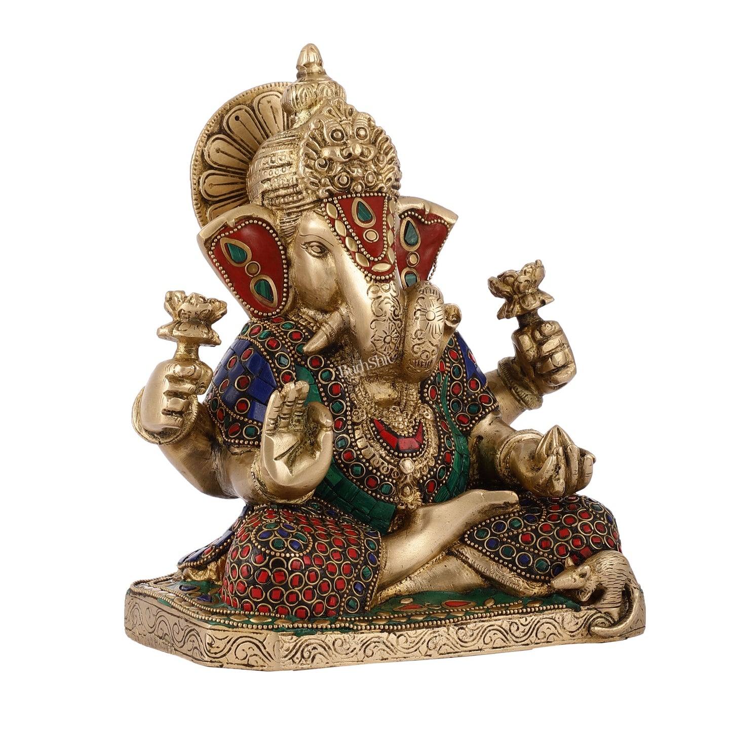 Dagdusheth Ganpati Brass Statue stonework - Budhshiv.com