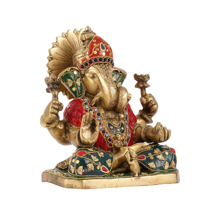 Dagdusheth Ganpati Brass Statue stonework - Budhshiv.com