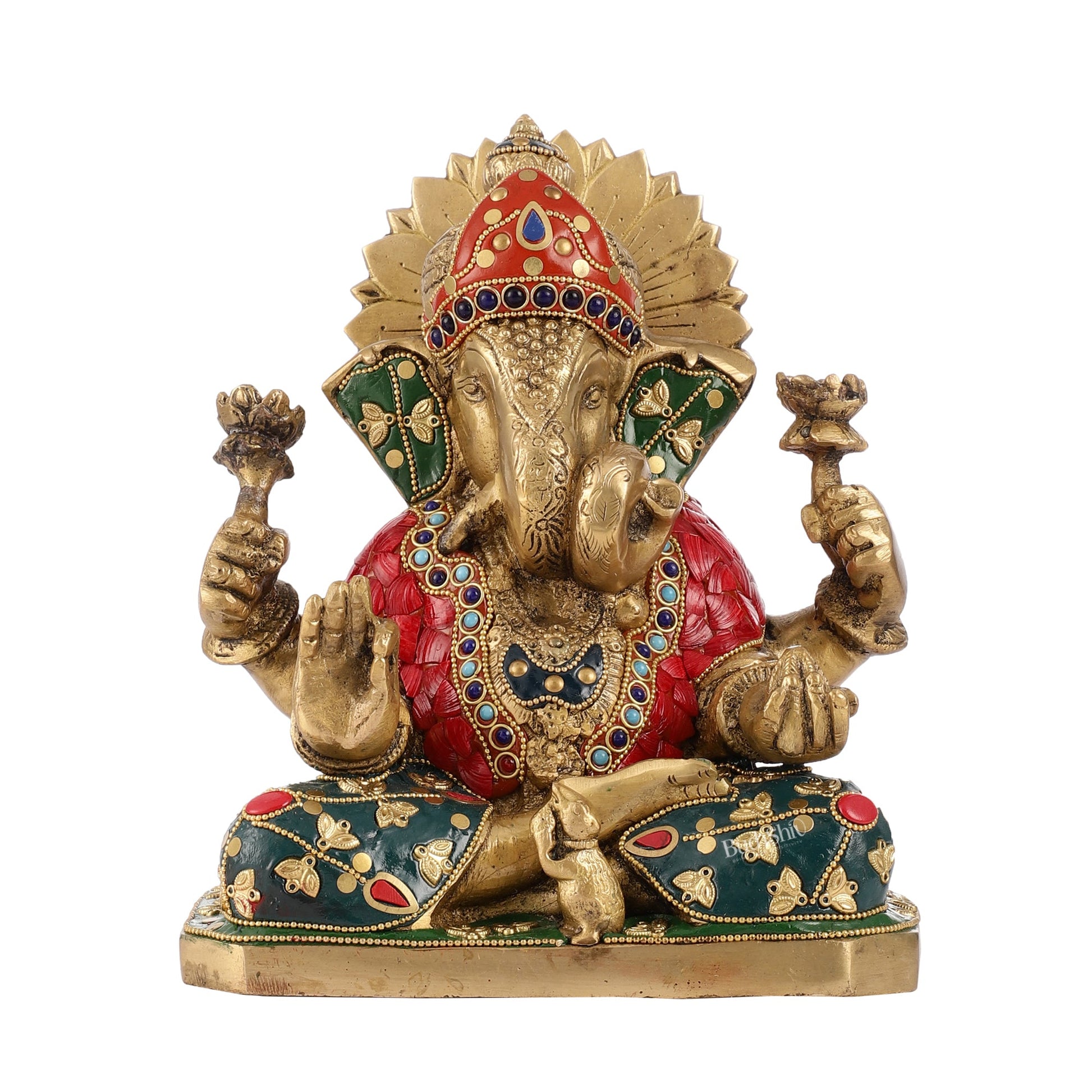 Dagdusheth Ganpati Brass Statue stonework - Budhshiv.com