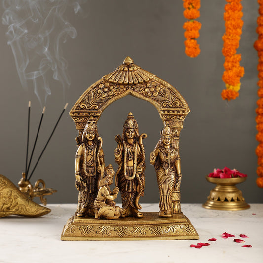 Divine 12-Inch Brass Ram Darbar Statue with Temple Arch - Embrace Grace - Budhshiv.com