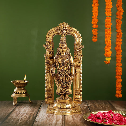 Divine 17-Inch Superfine Brass Tirupati Balaji Statue | Lord Venkateshwara - Budhshiv.com