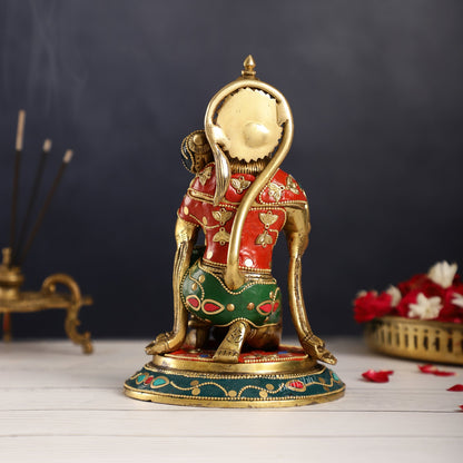 Divine 8.5-Inch Brass Gadadhari Hanuman Idol - Blessing Pose Aashirwad Mudra - Budhshiv.com