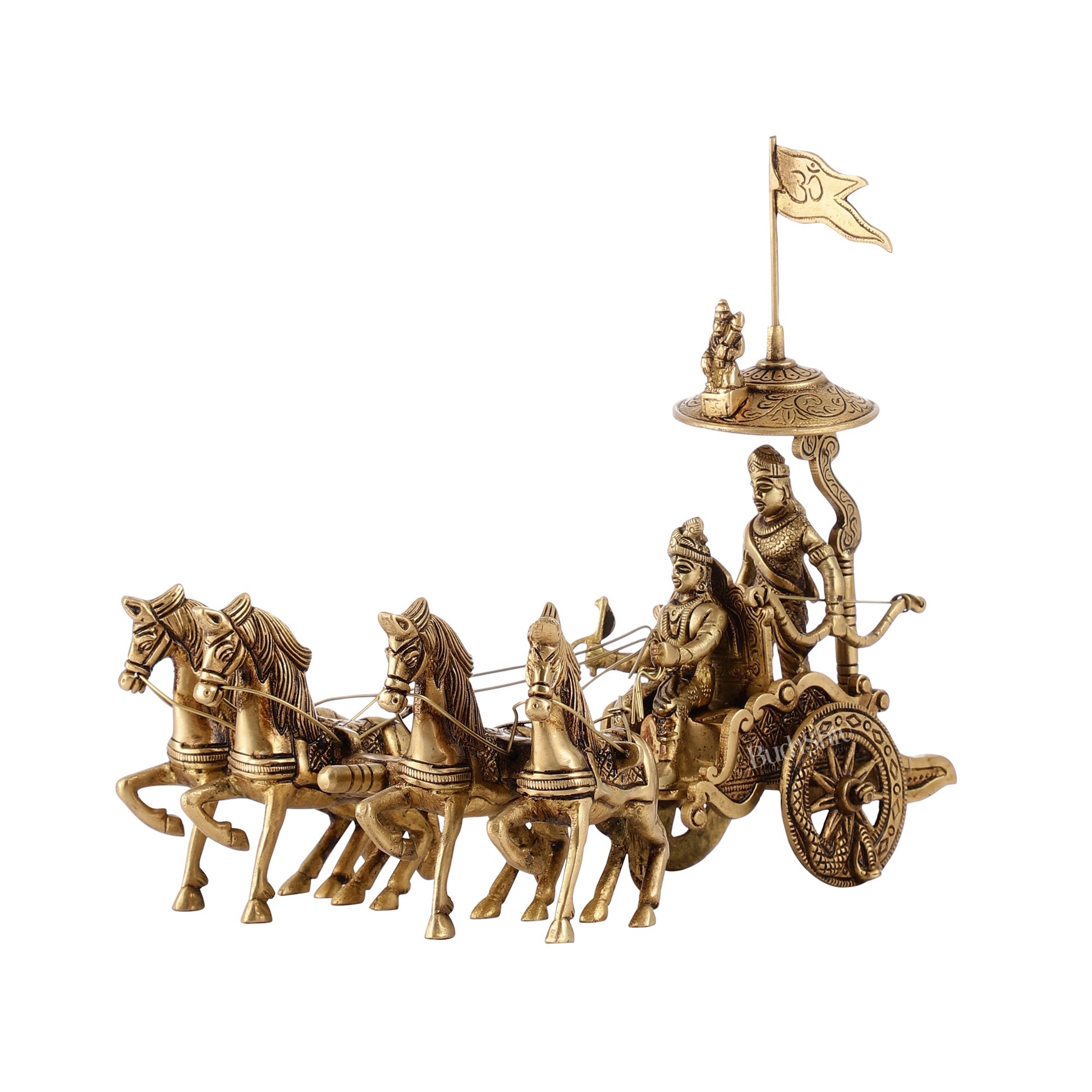 Divine 9.5 Inch Brass Geeta Updesh Krishna and Arjun Rath Idol - Budhshiv.com