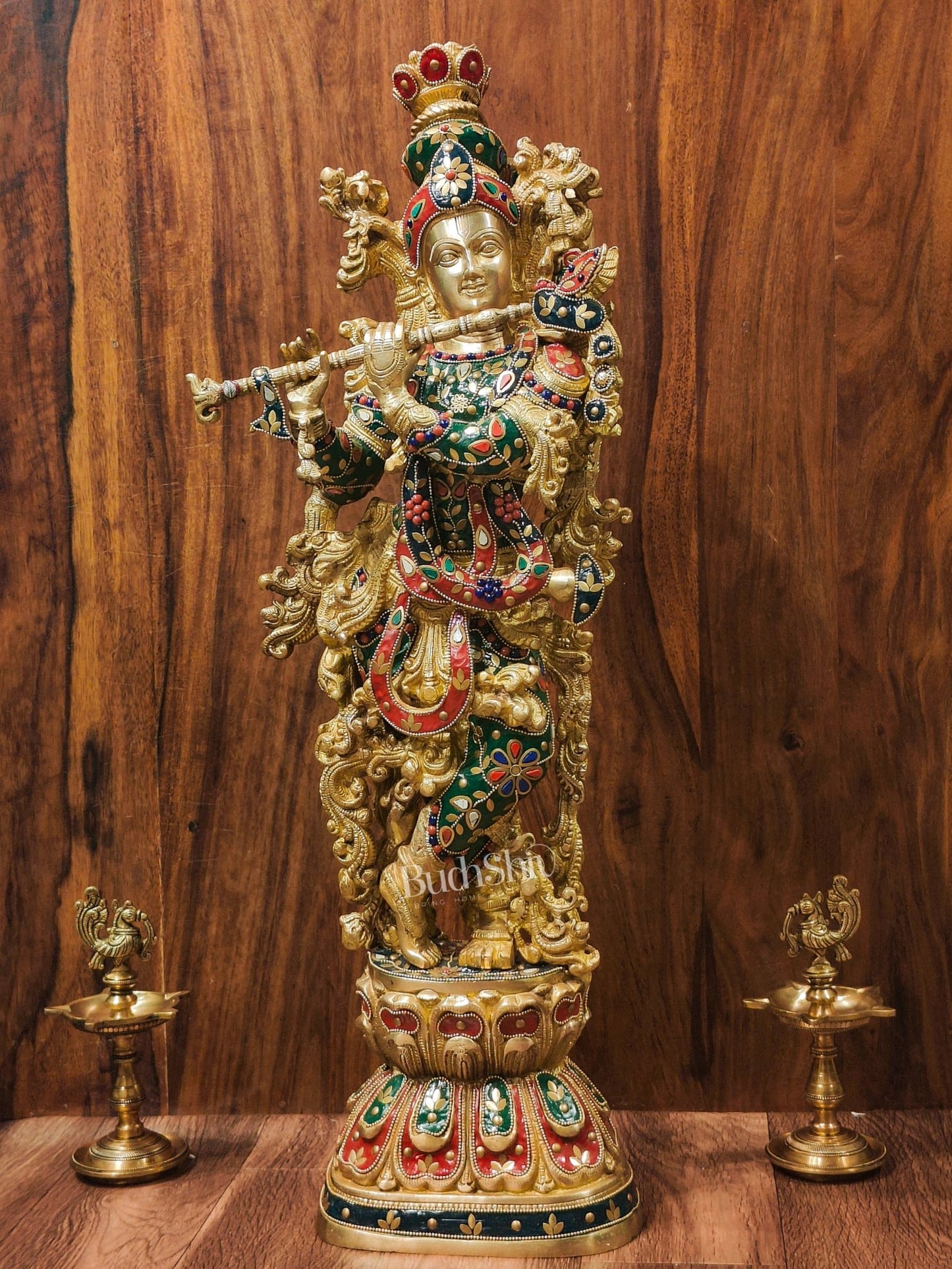 Divine Brass Handcrafted Ever Smiling Krishna Kanhaiya Statue 29" - Budhshiv.com