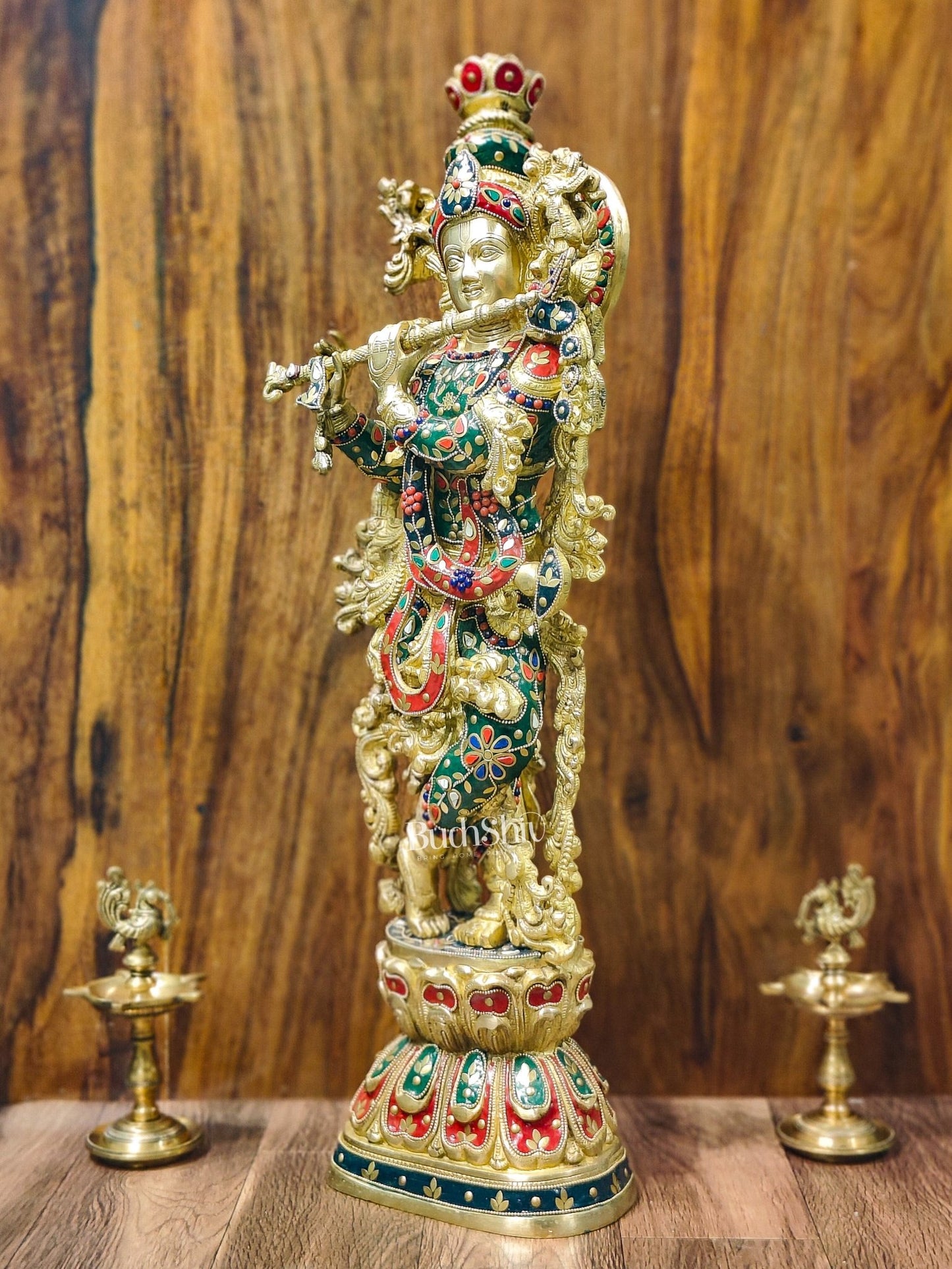 Divine Brass Handcrafted Ever Smiling Krishna Kanhaiya Statue 29" - Budhshiv.com