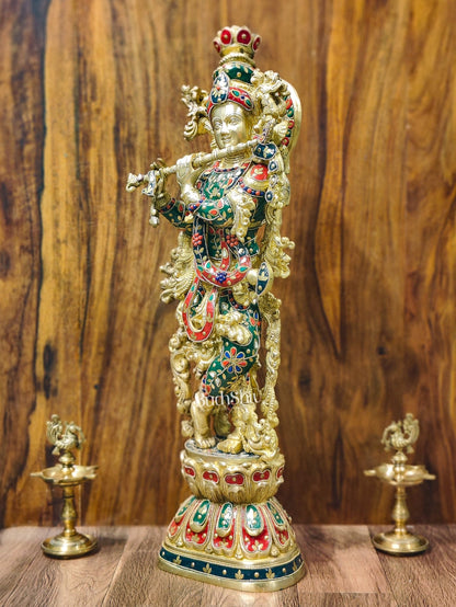 Divine Brass Handcrafted Ever Smiling Krishna Kanhaiya Statue 29" - Budhshiv.com