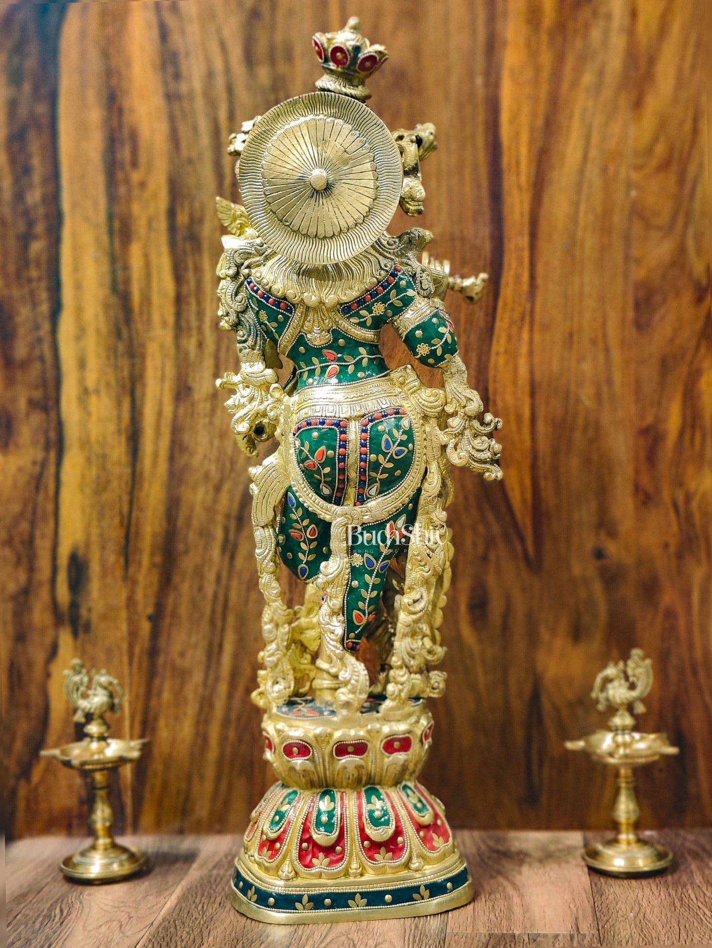 Divine Brass Handcrafted Ever Smiling Krishna Kanhaiya Statue 29" - Budhshiv.com