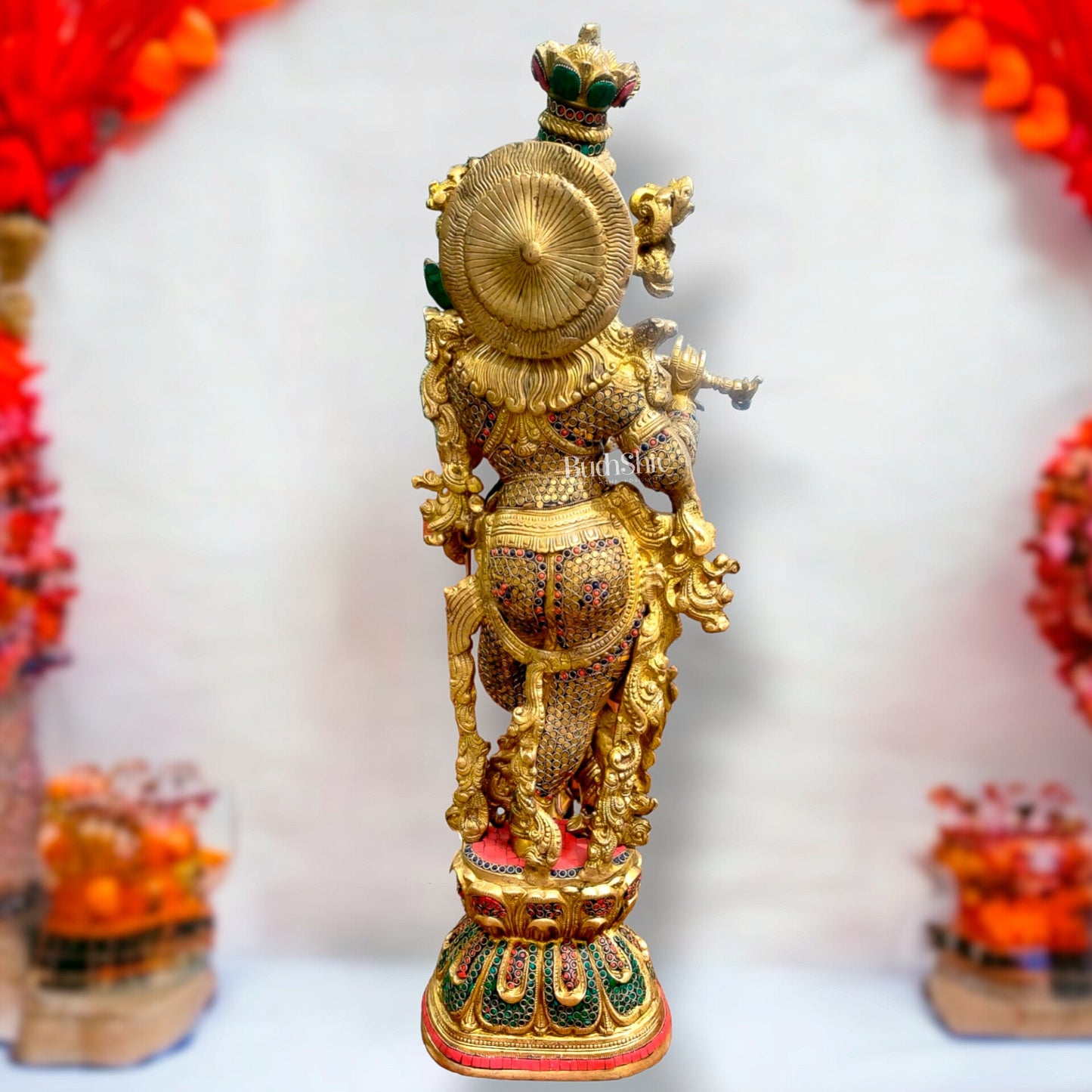 Divine Brass Handcrafted Ever Smiling Krishna Kanhaiya Statue 29" - Budhshiv.com