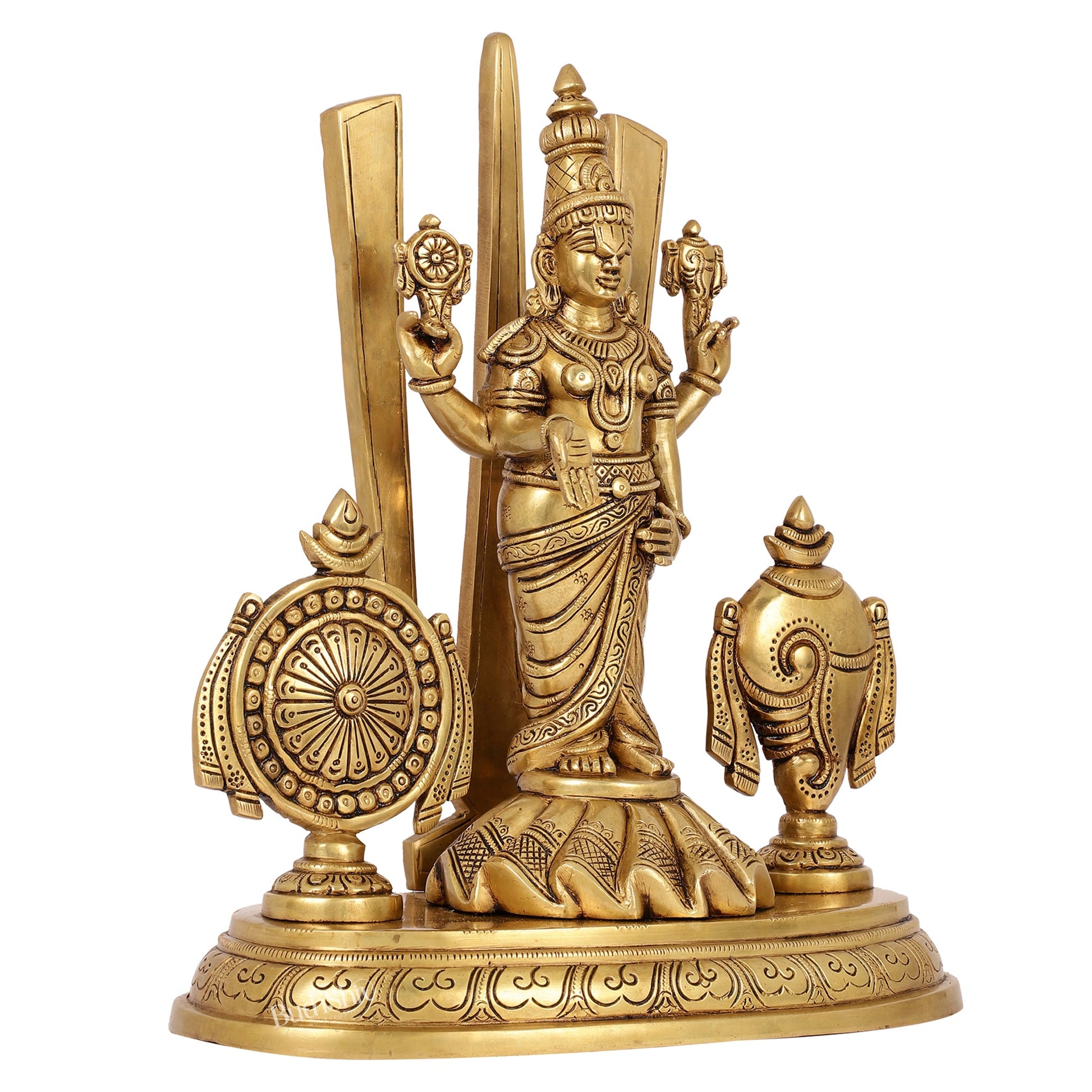 Divine Brass Idol of Lord Tirupati Balaji with Shankh Chakra | 14.5 Inch - Budhshiv.com