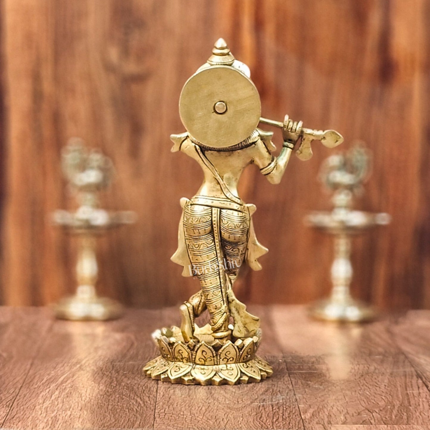 Divine Brass Krishna Flute Statue | Height 12 Inch - Budhshiv.com