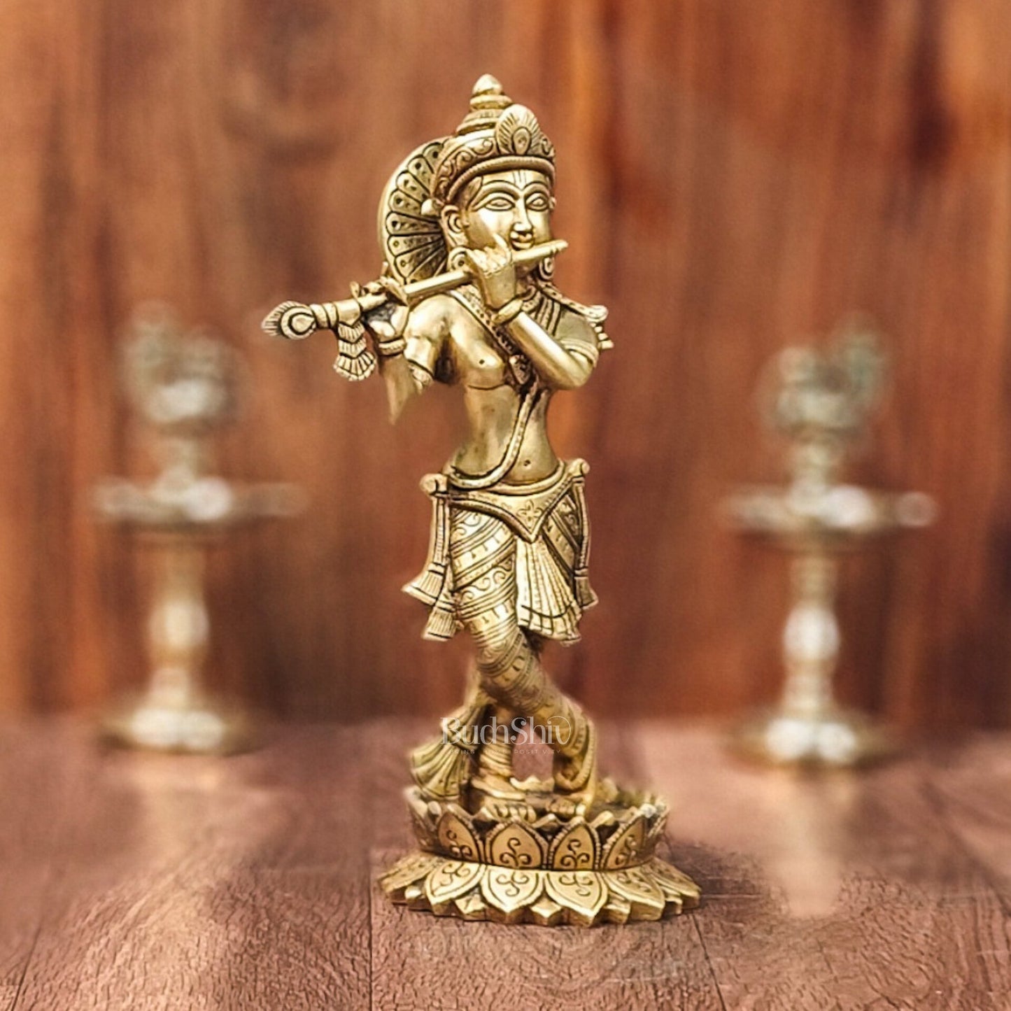 Divine Brass Krishna Flute Statue | Height 12 Inch - Budhshiv.com