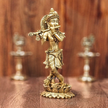 Divine Brass Krishna Flute Statue | Height 12 Inch - Budhshiv.com