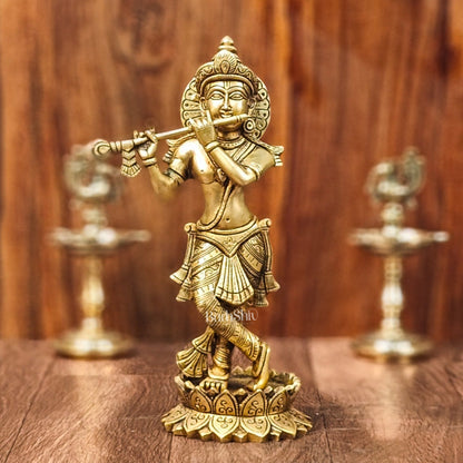 Divine Brass Krishna Flute Statue | Height 12 Inch - Budhshiv.com