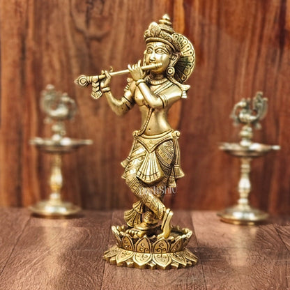 Divine Brass Krishna Flute Statue | Height 12 Inch - Budhshiv.com